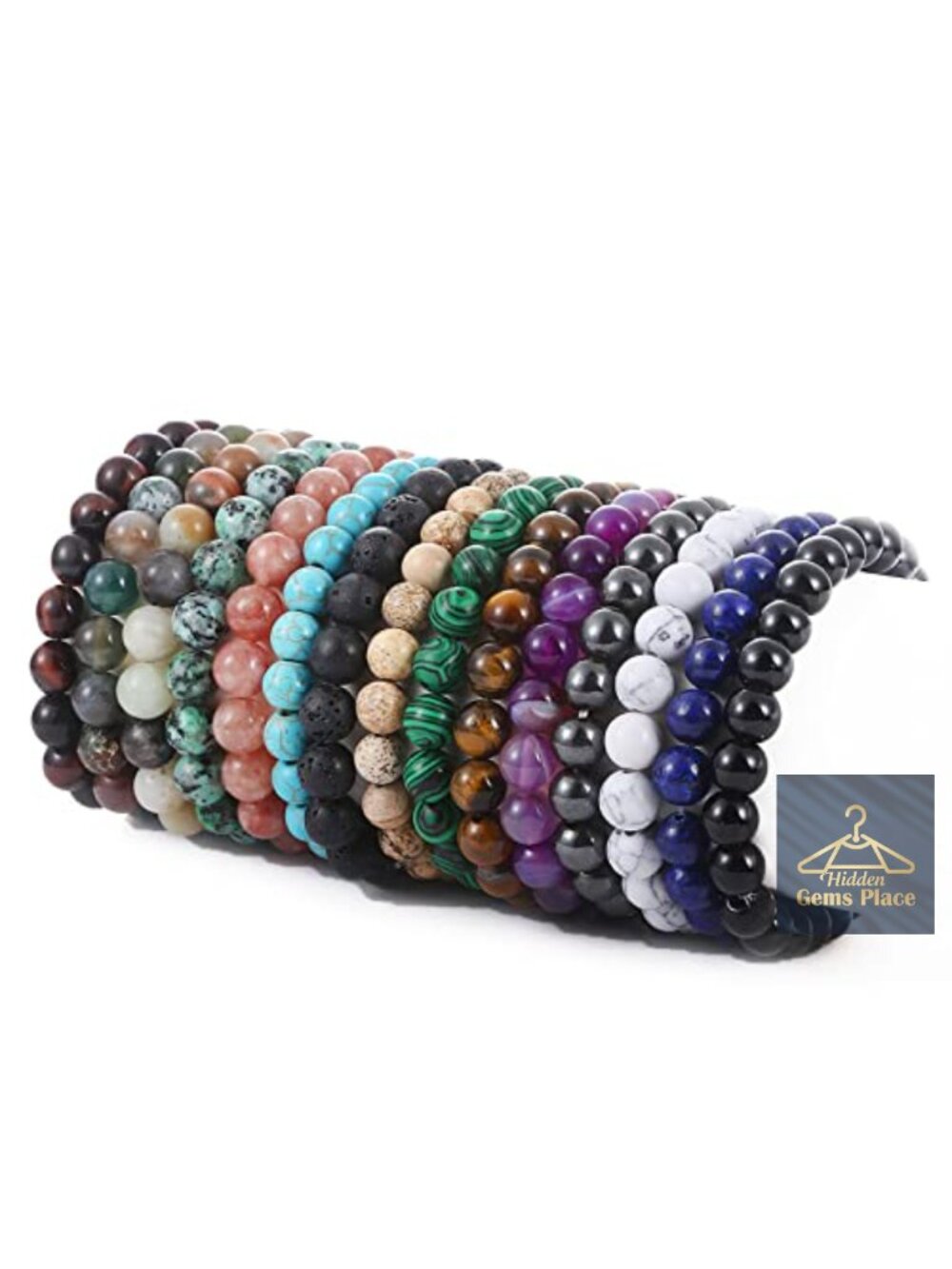 15-Piece 8mm Semi-Precious Gemstone Stretch Bracelet Set Unisex